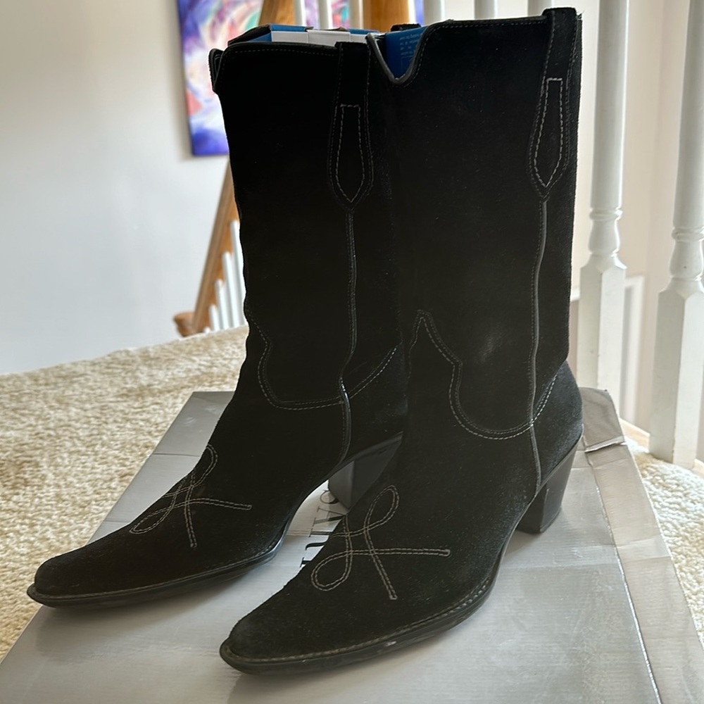 Black suede cowboy boots